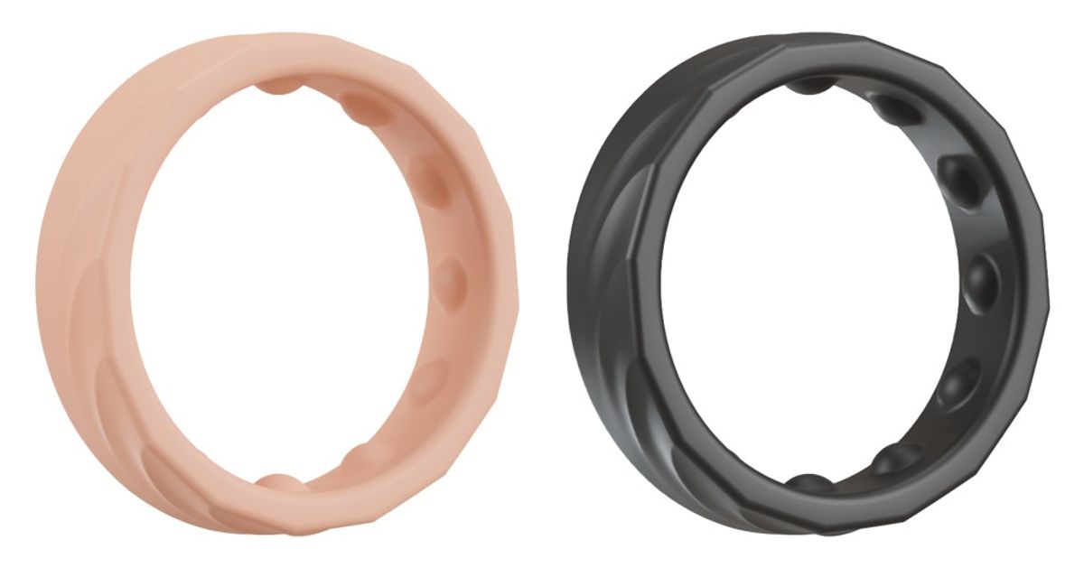 2-delt sæt "4in1 Cock Rings" med strækbare silikoneringe til glans, penis og testikler