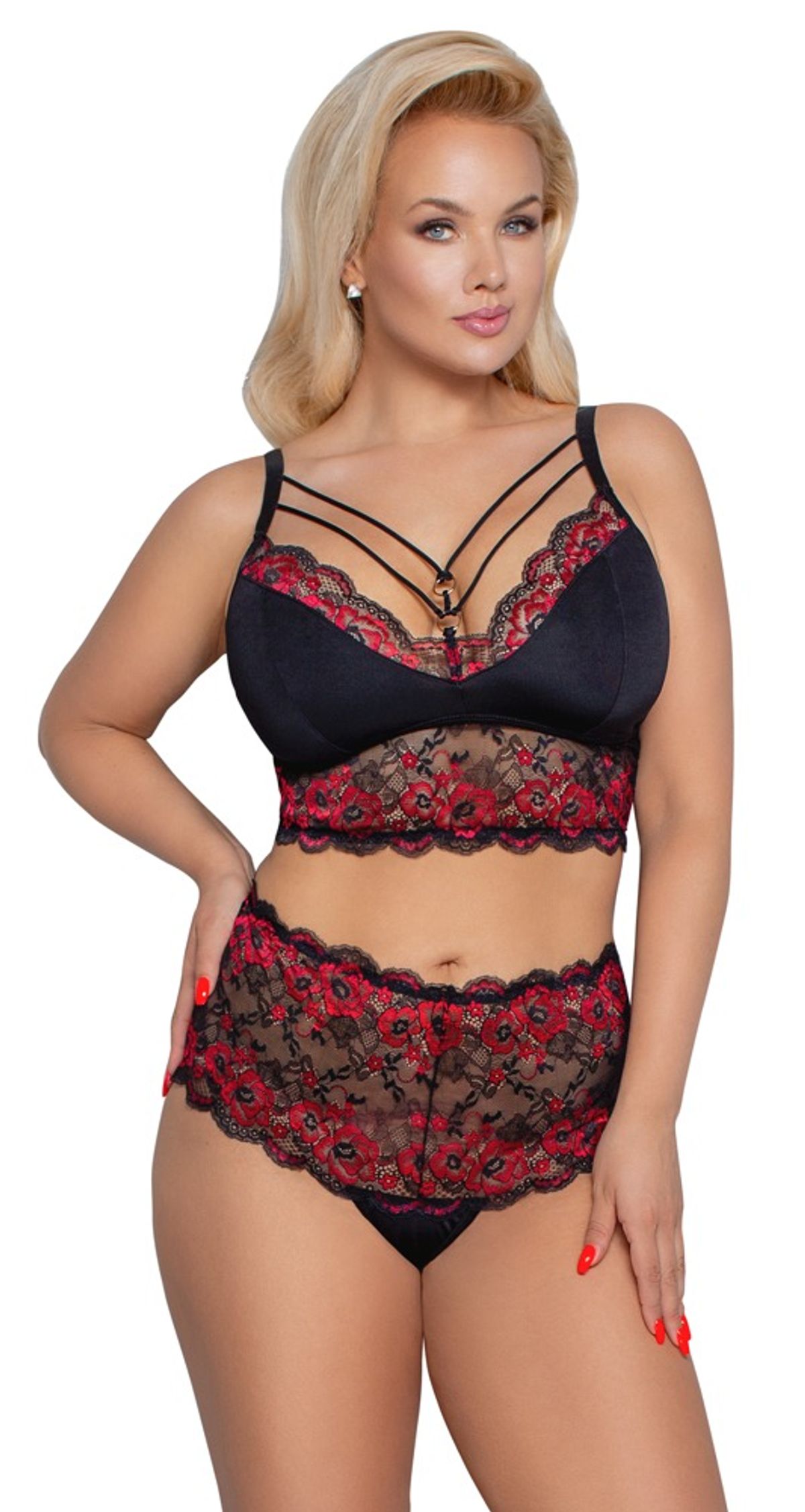 BH plus trusser med elegante 2-farvede blonder