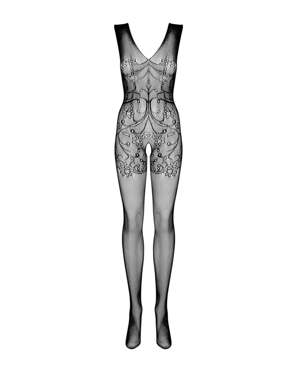Bundløs catsuit af mesh og tyl