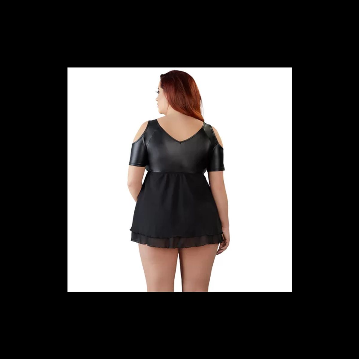 Cold-Shoulder Wetlook Dress With Chiffon