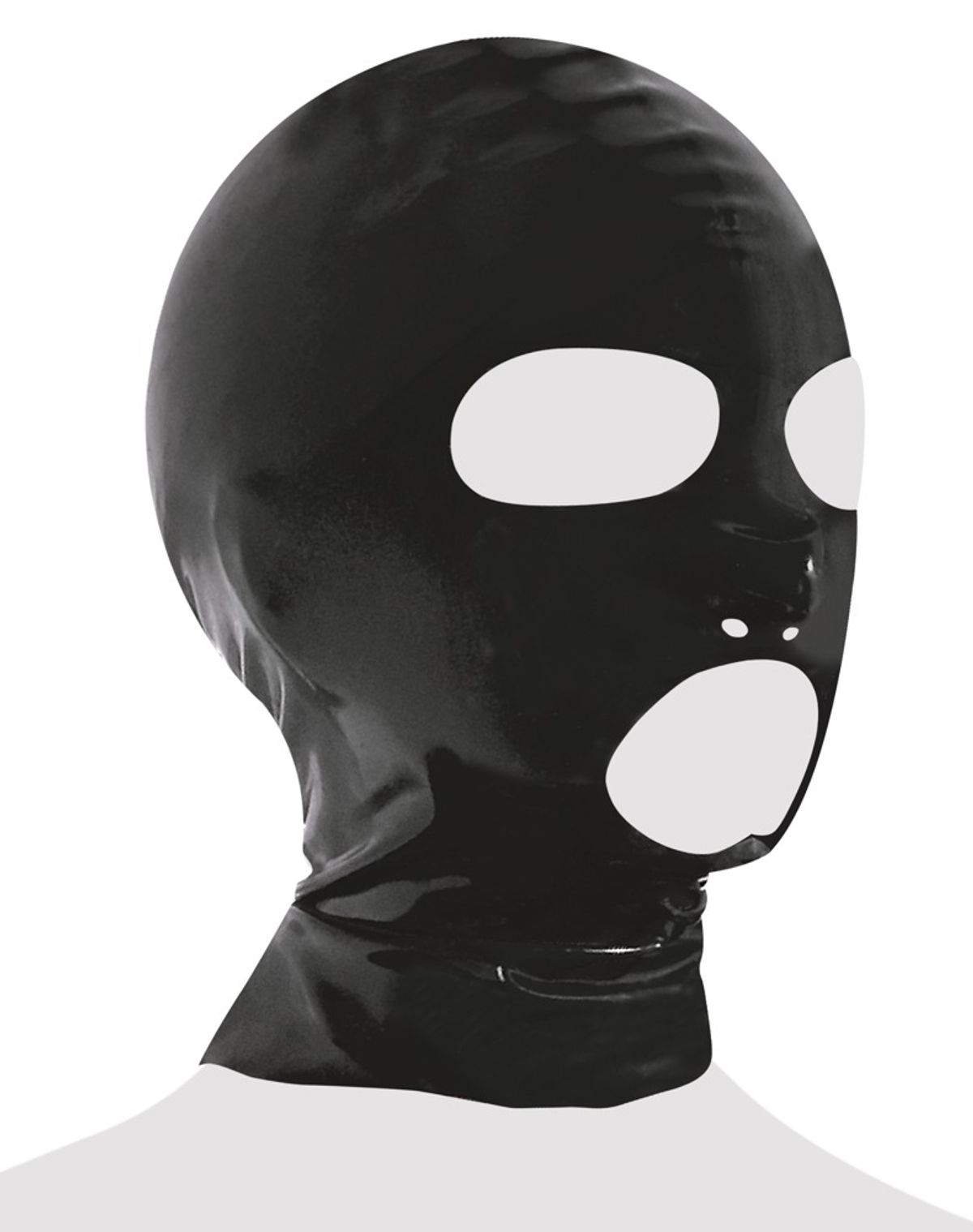 Hovedmaske ud af latex med åbninger for øjne, mund og næsebor