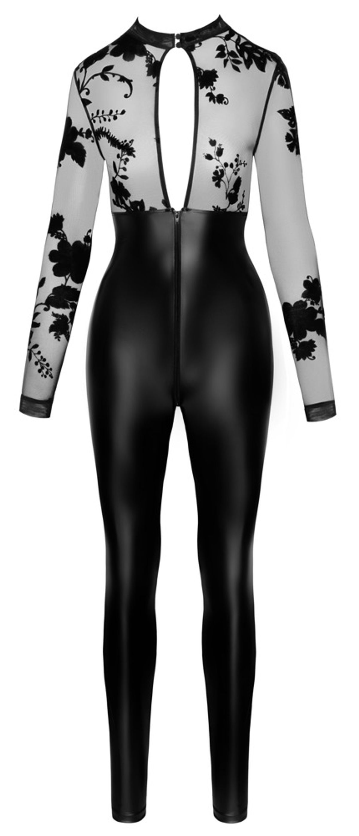 Jumpsuit i powerwet-look med diskret fløjlsflocket stretch-tyltop
