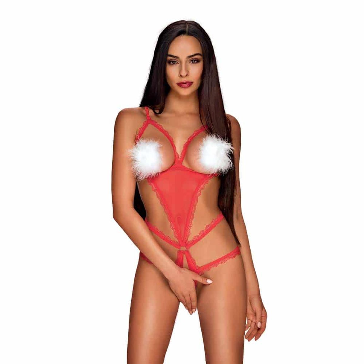 Obsessive Merrynel Bundløs Bodystocking Rød - L/XL