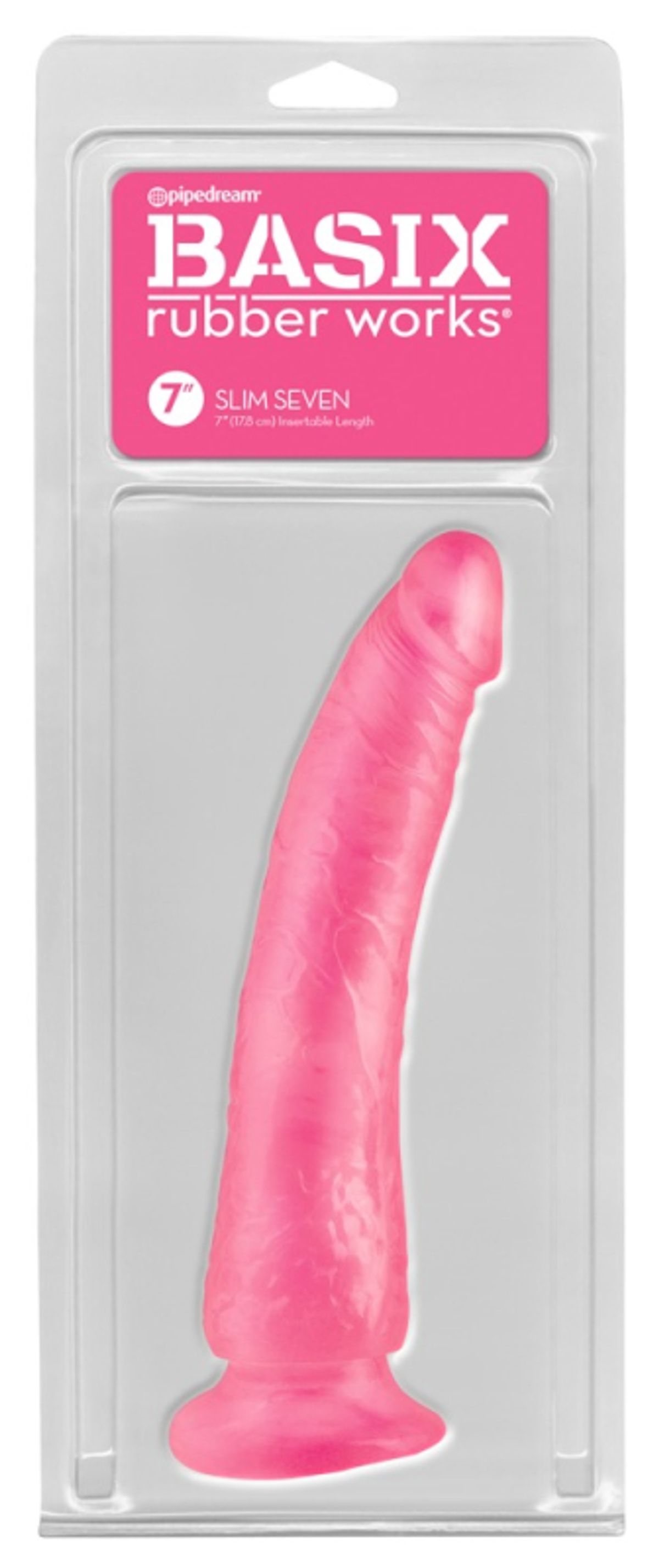 Pipedream Basix Rubber - Slim Seven Pink Dildo 21 cm