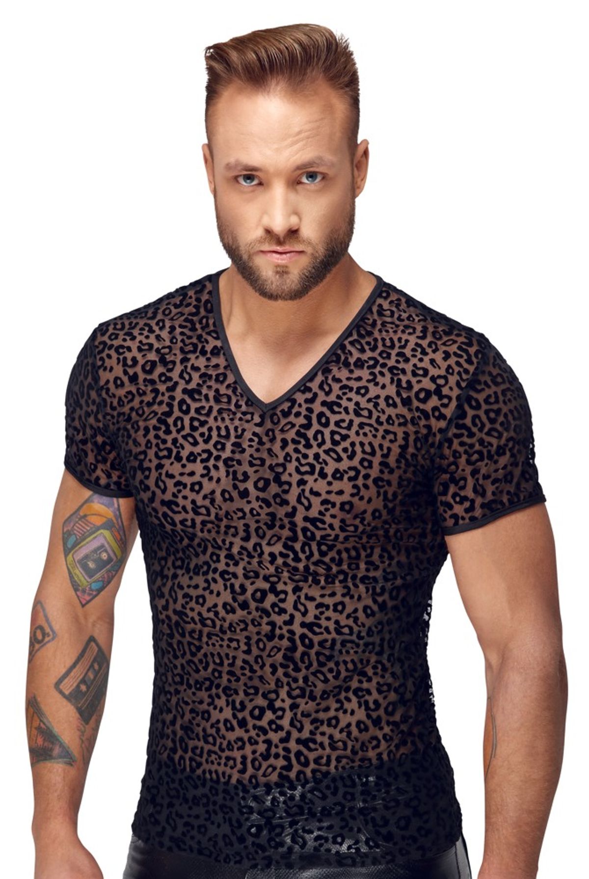 Shirt i fin powernet med leo velour fløjlsprint