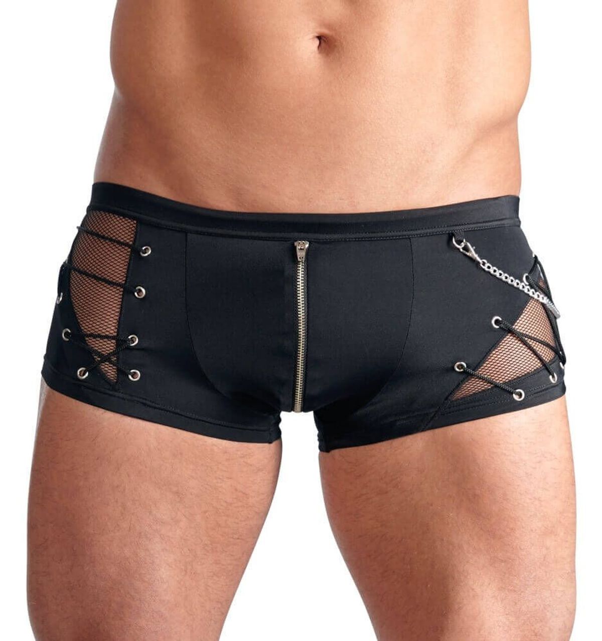 Svenjoyment - Sorte Asymmetriske Boxershorts m. net og kæde detaljer-L